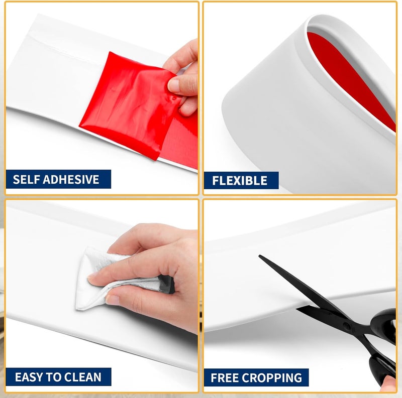Heonay Flexible Baseboard Molding Trim 4 Inch Self-Adhesive Vinyl Wall Base Peel and Stick Cove Base Rubber Wall Baseboard Moulding Trim (20Ft, White) - Image 3